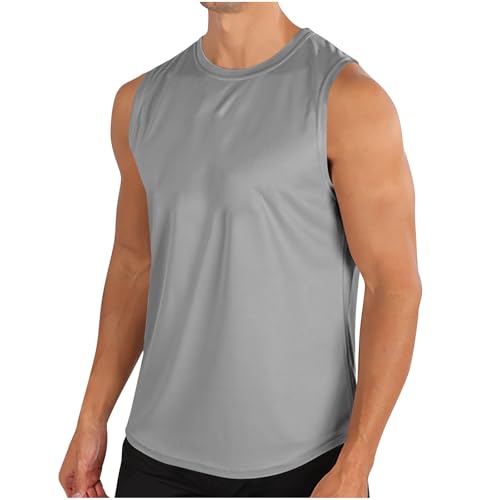 Tank Top Herren Sommer Strand Tanktop Männer Muskelshirts Ärmelloses Achselshirt Freizeit Trägershirt Leicht Funktionsunterhemd Dry Fit Sportunterhemd Regular Fit TankshirtPrime Grau L von Generic
