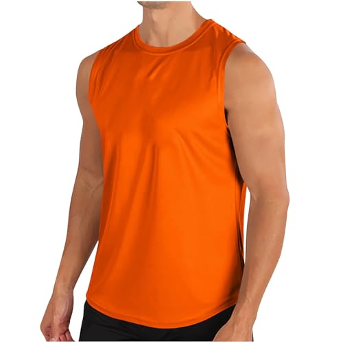 Tank Top Herren Sommer Strand Tanktop Männer Muskelshirts Ärmelloses Achselshirt Freizeit Trägershirt Leicht Funktionsunterhemd Dry Fit Sportunterhemd Regular Fit TankshirtPrime Orange XL von Generic