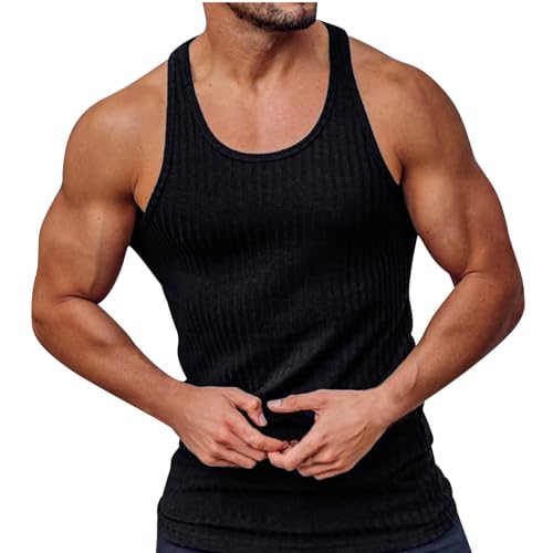 Tank Top Herren Sommer Tanktop Einfarbig Tanktops Stretch Muskelshirt Slim Fit Trägershirt Ärmellose T-Shirt U Ausschnitt Feinripp Herren-Unterhemden Meine Bestellungen Schwarz M von Generic