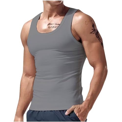 Tank Top Herren Sommer Tanktop Slim Fit Muskelshirt Sport Tshirt Ohne Ärmel Lässig Trägershirt Bequeme Ärmellose T-Shirt Leichte Sommershirt Feinripp Unterhemden Deals Grau L von Generic