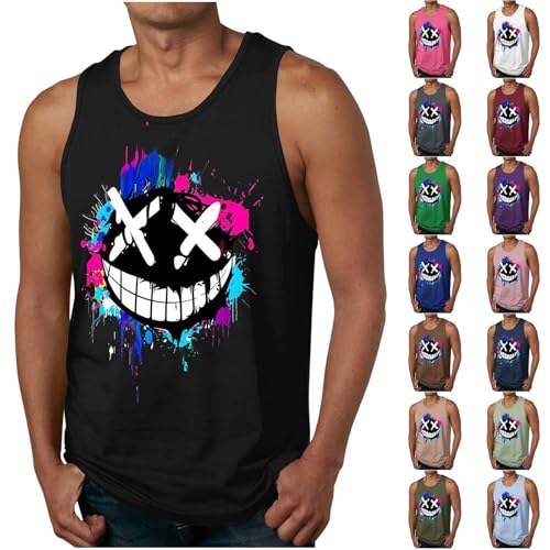 Tank Top Herren Tanktop Männer Sommer Muskelshirts Druck Ärmellose Achselshirt Fashion Freizeit Trägershirt Bequemes Atmungsaktive Sportunterhemd Stretch Tankshirt des Tages Heute Schwarz XXL von Generic