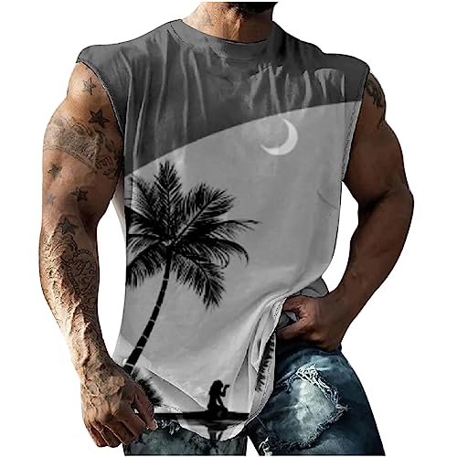 Tank Top Herren Tanktop Sommer Muskelshirts Hawaii Tanktops Druck T-Shirt ohne Ärmel Ärmelloses Shirt Große Größen Trägershirt Rundhals Axelshirt Deals Grau 4XL von Generic