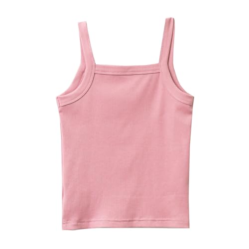 Tank Top Mädchen,Sommer Einfarbig Ärmellos Unterhemd-Tanktop,Gerippt Spaghetti-Träger Normale Passform Weste,Weiches Sommermode Oberteile T Shirts (Rosa, 5-6 Jahre) von Generic