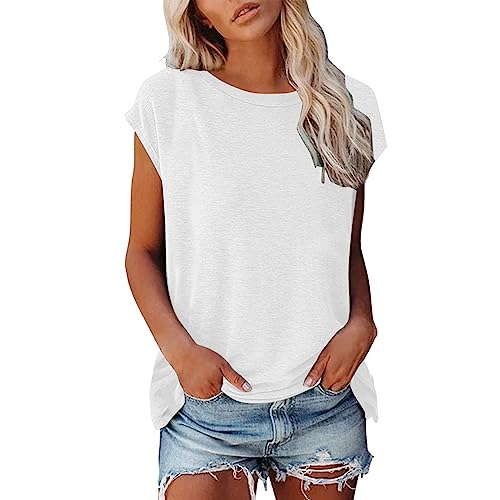 Tank Tops Damen Sommer Ausschnitt Ärmellose T Shirts Elegant Oberteile O Neck Basic Top Casual Sexy Weste Strand T-Shirt-Bluse Damen Elegant T-Shirt Tops Oberteile Frauen (g-White, M) von Generic