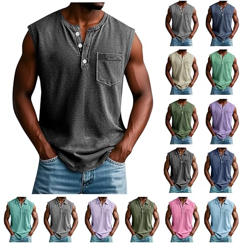 Tank Tops Herren Muskelshirt Knopfleiste V Ausschnitt Sport Tshirts Sommer Ärmellos Unterhemden Bequem Atmungsaktiv Muscle Shirts Gym Funktionsshirt Achselshirts Casual Strand Top Übergroße Tanktop von Generic