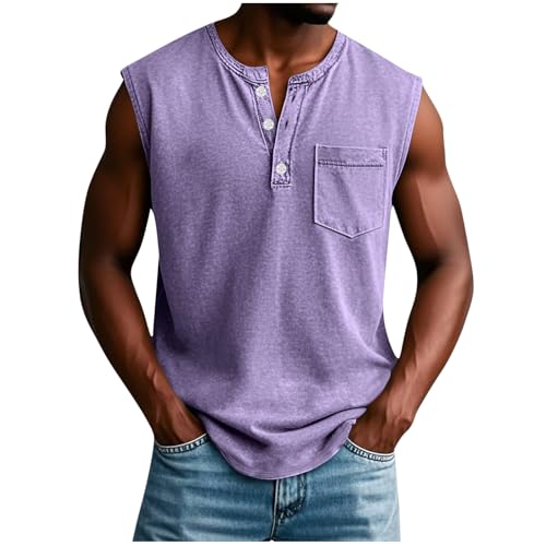 Tank Tops Herren Muskelshirt Knopfleiste V Ausschnitt Sport Tshirts Sommer Ärmellos Unterhemden Bequem Atmungsaktiv Muscle Shirts Gym Funktionsshirt Achselshirts Casual Strand Top Übergroße Tanktop von Generic