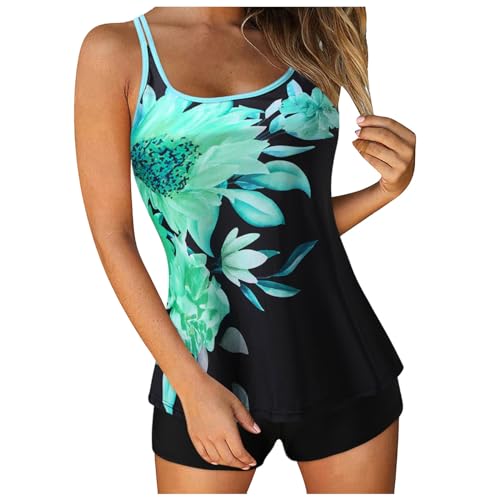 Tankini-Badeanzüge für Frauen 2024 Zweiteilige Badeanzüge Print Sling Swim Tank Top mit Shorts Strandbadebekleidung Unterhemd Mit Spitze Rot174 von Generic