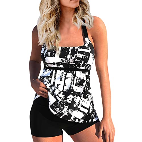 Tankini Damen Badeanzug Damen Mehrfarbig Tankini mit Oberteile und Badeshorts Badeanzug Beachwear Zweiteiler Bademode mit Pads Badeanzüge Große Größen Badeanzug Damen Sport Schwarz L von Generic