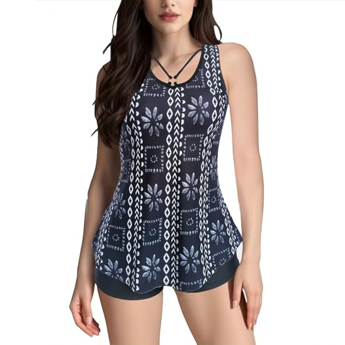 Tankini Damen Bademode Set Freizeit Badeanzug Zweiteiler Tankinis Set Elegant Badeanzüge für Damen Tankini Oberteil mit Badeshorts von Generic
