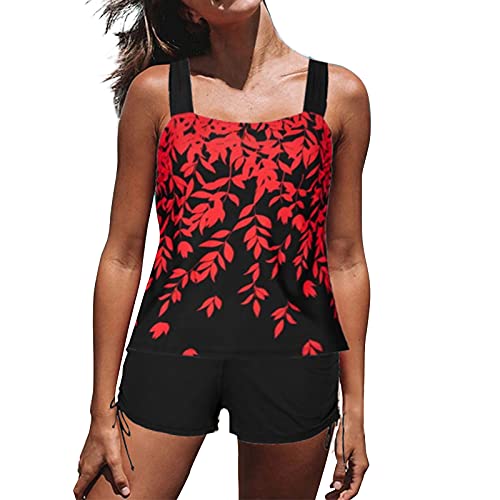 Tankini Damen Bauchweg Badeanzug Bademode Badeanzüge Zweiteiler Push up mit Einstellbarer Badeanzug Oberteil Bikini Set Große Größen Strand Schwimmanzug mit Muster von Generic