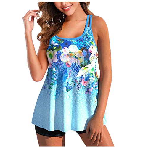 Tankini Damen Bauchweg Badeanzug Bademode Badeanzüge Zweiteiler Push up mit Einstellbarer Badeanzug Oberteil Bikini Set Große Größen Strand Schwimmanzug mit Muster von Generic