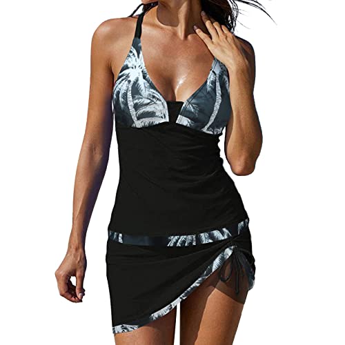 Tankini Damen Bauchweg Bedruckter Bademode Zweiteiler Badeanzug Push Up Swimsuit Beachwear Tankini Set mit Hot Pants Bikini Sportlich mit Rock 2-teilige Badebekleidung Farbblock-Badeanzüge von Generic
