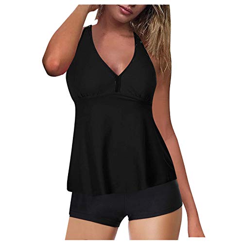 Tankini Damen Bauchweg Elegant Push up Badeanzug Tankini Sets und Badeshorts Beachwear Zweiteiler Swimsuits Oberteil mit Badeshorts mit V-Ausschnitt und Gestreift Bademode Elegant von Generic