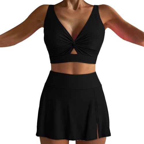 Tankini Damen Bauchweg Grobe Gröben mit Bügel String Bikini Women Gradient Flat Angle Split Bikini Set Shape Badeanzug Durchbräunende Strandmode Osterangebote 1-2-schwarz L von Generic