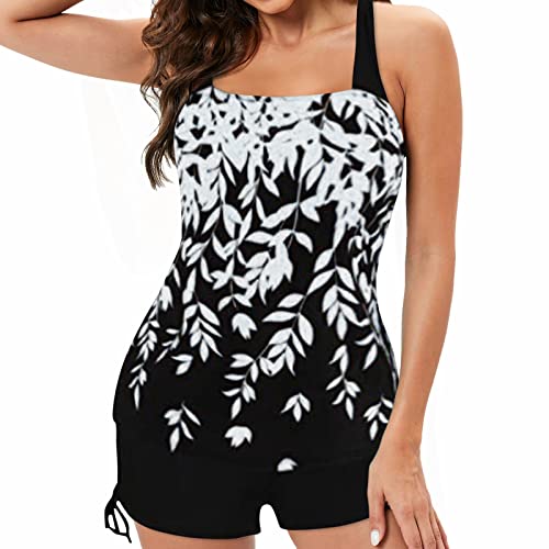 Tankini Damen Bauchweg Mehrfarbig Tankini Set Push Up Tankini Oberteil mit Shorts Badeshorts Zweiteilig Badeanzug Beachwear Zweiteiler Bedruckter Bademode mit Slip, Hotpants High (ZZ2-White, XXXL) von Generic