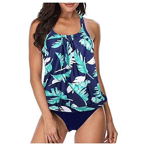 Tankini Damen Bauchweg Mehrfarbig Tankini Set Push Up mit Oberteile und Badeshorts Badeanzug Beachwear Zweiteiler Bedruckter Bademode mit Slip, Hotpants High Waist Swimsuit (YYA-Blue, XL) von Generic