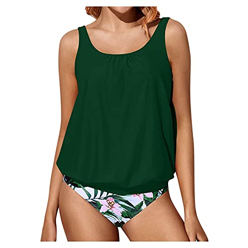 Tankini Damen Bauchweg Mehrfarbig Tankini Set Push Up mit Oberteile und Badeshorts Badeanzug Beachwear Zweiteiler Bedruckter Bademode mit Slip, Hotpants High Waist Swimsuit (YYA-Green, XL) von Generic