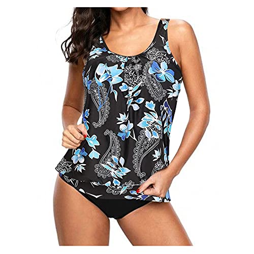 Tankini Damen Bauchweg Mehrfarbig Tankini Set Push Up mit Oberteile und Badeshorts Badeanzug Beachwear Zweiteiler Bedruckter Bademode mit Slip, Hotpants High Waist Swimsuit (YYB-Black, XL) von Generic