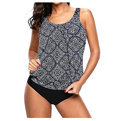 Tankini Damen Bauchweg Mehrfarbig Tankini Set Push Up mit Oberteile und Badeshorts Badeanzug Beachwear Zweiteiler Bedruckter Bademode mit Slip, Hotpants High Waist Swimsuit (YYB-Grey, XL) von Generic