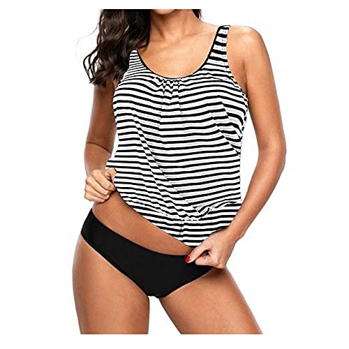 Tankini Damen Bauchweg Mehrfarbig Tankini Set Push Up mit Oberteile und Badeshorts Badeanzug Beachwear Zweiteiler Bedruckter Bademode mit Slip, Hotpants High Waist Swimsuit (YYB-White, L) von Generic