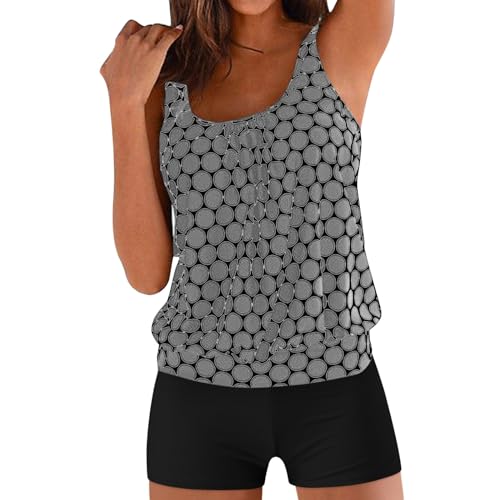 Tankini Damen Bauchweg Push Up Bademode Tankini Sets Sommer Drucken Badeanzug Große Größen Oberteil mit Badeshorts Hoher Taille Strandmode Zweiteiler Schwimmanzug Tank Top Shorts von Generic