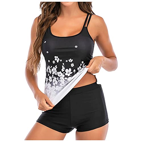 Tankini Damen Bauchweg mit Shorts,Bademode Set Push Up Gepolstert Zweiteiliger Badeanzug mit Muster Tankinis Oberteil mit Badeshorts Strandmode Sport Beachwear von Generic