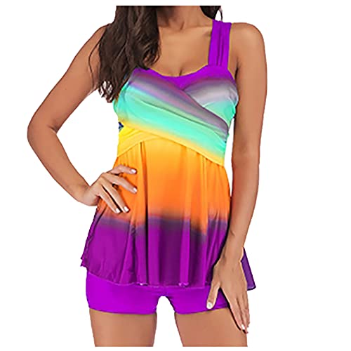 Tankini Damen Bauchweg mit Shorts,Bademode Set Push Up Gepolstert Zweiteiliger Badeanzug mit Muster Tankinis Oberteil mit Badeshorts Strandmode Sport Beachwear von Generic