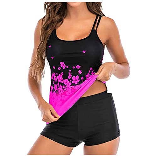 Tankini Damen Bauchweg mit Shorts Bademode Set Push Up Gepolstert Zweiteiliger Badeanzug mit Muster Tankinis Oberteil mit Badeshorts Strandmode Sport Beachwear von Generic