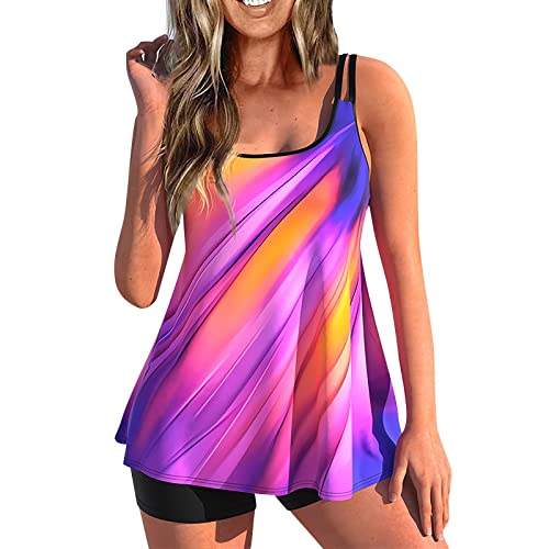 Tankini Damen Bauchweg mit Shorts Bademode Set Push Up Gepolstert Zweiteiliger Badeanzug mit Muster Tankinis Oberteil mit Badeshorts Strandmode Sport Beachwear von Generic