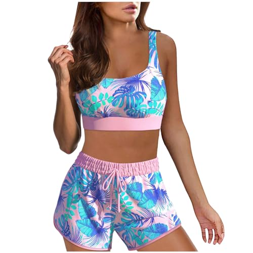 Tankini Damen Lang 50Er Jahre Bademode Damen Elegante BadeanzüGe Damen Bikini Oberteil Koralle Push Up Neckholder Bikini Schwimm BadeanzüGe Damen Tankini A Form Langes Oberteil Neckholder Tankini von Generic
