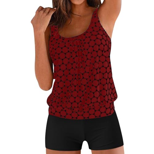 Tankini Damen Set Große Größen mit Shorts, Zweiteiliger Bademode Bauchweg mit Cups Tankinis für Damen Große Oberweite Swiss Dot Swimsuit Verstellbarer Swimwear Badebekleidung von Generic