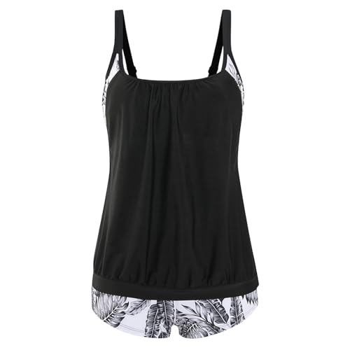 Tankini Damen Sportlich Große Größen Dreiteilig Tank Aushöhlen Oberteil mit Boyshorts Push Up Badeanzug Damen Swimsuit von Generic