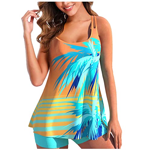 Tankini Damen Zweiteilig Badeanzug Push Up Bademoden Bauchweg Tankini Set Drucken Oberteile Und Badeshorts Badeanzug Beachwear Zweiteiler Mit Pads von Generic