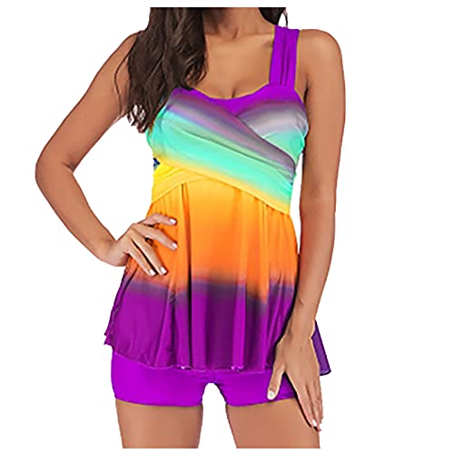 Tankini Damen bauchweg Bademode Set zweiteilig Push up mit Einstellbarer Bikinislip Tankini Top Soft Cups von Generic