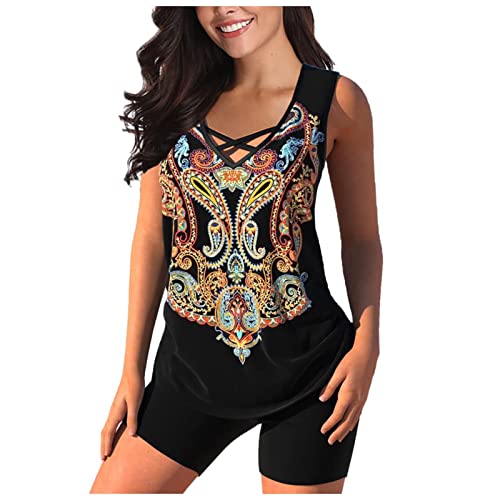 Tankini Damen bauchweg Bademode Set zweiteilig Push up mit Einstellbarer Bikinislip Tankini Top Soft Cups von Generic