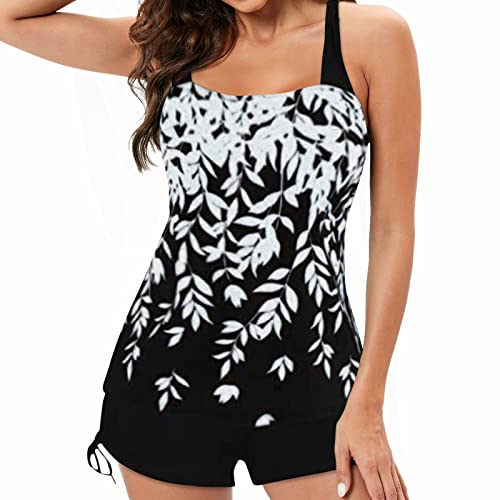 Tankinis FüR Damen Bauchweg Bademode Zweiteiler Tankini Swimsuit Push Up Badeanzug Strandbekleidung V Ausschnitt Tankini Set Beachwear Sommer Bikinioberteil mit Schwimmshorts von Generic