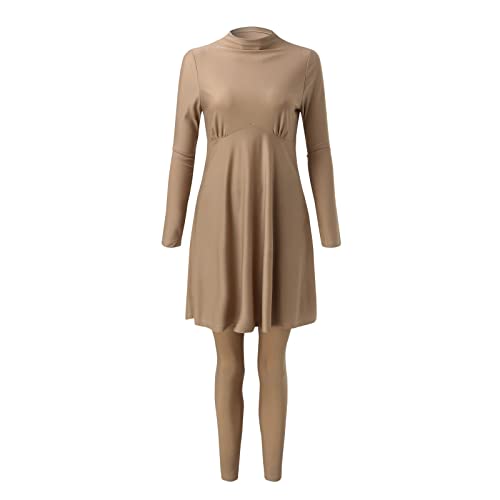 Tankinis Set Badeanzug Frauen Sommer Burkini Muslimische Bademode Weibliche Zweiteiler Badeanzug Langarm Strand Badeanzug Badeshorts Damen (Khaki, L) von Generic