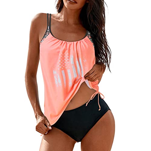 Tankinis für Damen Bedruckter Bademode Zweiteiler Badeanzug Push Up Tankini mit Bikinislip Zweiteiler Bademode mit Shorts Badebekleidung Zweiteilig mit Streifen Tankini Mode Tankinis mit Pads von Generic