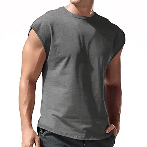 Tankshirt Herren Baggy Tank Top O Neck Ärmellos Sportshirt Herren Oversize Stil Strandshirt Fitnessstudio Gym Shirt Macho-Stil Trainingsshirt Schnell Trocknend Laufshirt Leicht T-Shirt S-4XL von Generic