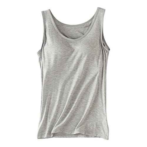 Tanktop mit integriertem BH für Damen, BH-Pad, Straps-Cup und Cup, groß, einfarbig, lässig, Sport, Yoga, A1-grau, XXL von Generic