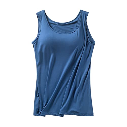 Tanktop mit integriertem BH für Damen, BH-Pad, Straps-Cup und Cup, groß, einfarbig, lässig, Sport, Yoga, A2-blau, XL von Generic