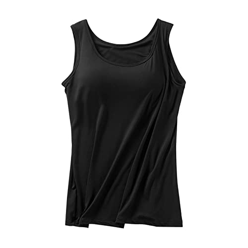 Tanktop mit integriertem BH für Damen, BH-Pad, Straps-Cup und Cup, groß, einfarbig, lässig, Sport, Yoga, A2 - schwarz, L von Generic