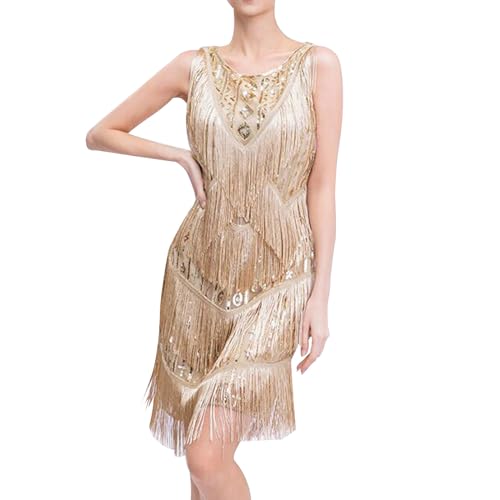 Tanzkleid Damen Glitzerndes Paillettenkleid Cocktail Partykleider Mit Multi Schichten Fransen Fransen Rock Glitzer Roaring 20s Charleston Kleid Sale Angebote Für Fasching Karneval Party Festival von Generic