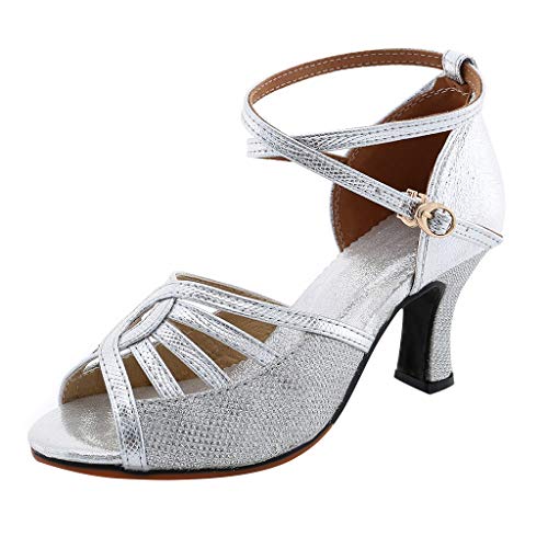 Tanzparty Silber Schuhe Damen Latein 𝐒𝐚lsa 𝗕achata Ballroom mit Flexibler Sohle Memory 𝗙oam Pumps Performance Hochzeit 𝗠ode Römische Temperament High Heels (Silver, 36) von Generic