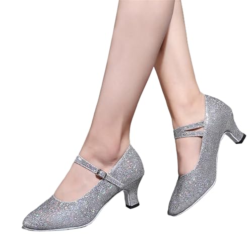 Tanzschuhe Damen Latein schwarz mit High Heels sexy für elegant Schuhe und Abendschuhe Damen mit Glitzer Schuhe (Grey, 35) von Generic