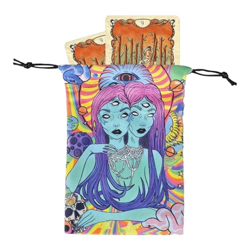 Tarotkarten Tasche | Juwelen Würfel Beutel mit Zugband | Bedruckter Deck Schutz Organizer | Für Teens Erwachsene Enthusiasten Reise Partyspielabend von Generic