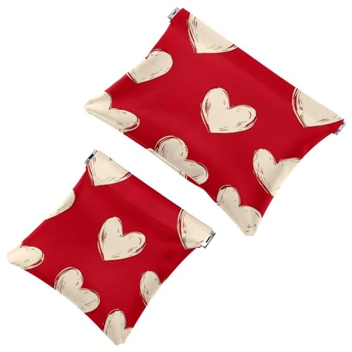 Tasche Kosmetiktasche Squeeze Top, Valentinstag Creme Herzen auf rotem Hintergrund wasserdichte Reise Make-up Tasche für Brieftasche, tragbare Mini-Make-up-Tasche kein Reißverschluss für Frauen, Multi von Generic