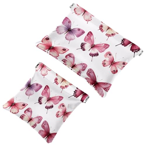 Tasche Kosmetiktasche Squeeze Top, süße rosa und lila Schmetterlinge wasserdichte Reise Make-up Tasche für Brieftasche, tragbare Mini Make-up Tasche kein Reißverschluss für Frauen, Multi 01, 7.1x5.8 von Generic