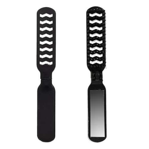 Taschen-Haarkamm – Faltbare Haarbürste | Faltbarer Haarkamm mit Spiegel – kompakte Taschenhaarbürste für dickes lockiges Haar, tragbarer Reisekamm für Auto, Turnbeutel, praktisches Pflegezubehör von Generic
