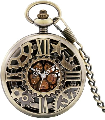 Taschenuhr, Skelett-Taschenuhr mit Handaufzug, Bronze Gear Star, mechanische Taschenuhr von Generic